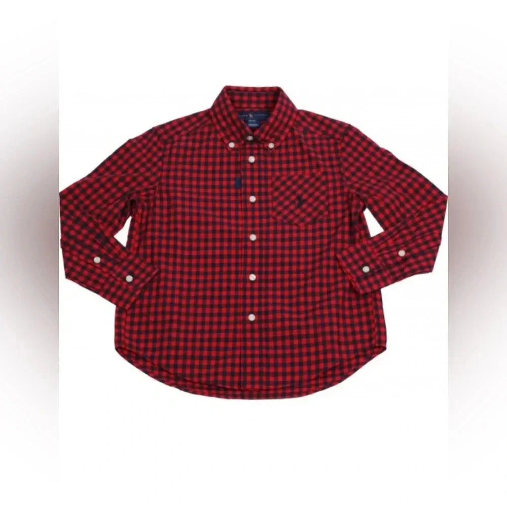 Ralph Lauren Boys Red Blue Gingham Button Down Shirt Size 6